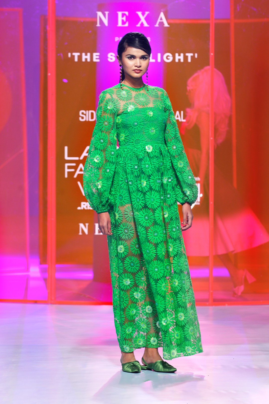 Embellished Parrot Green Long Maxi Dress-Siddhartha Bansal