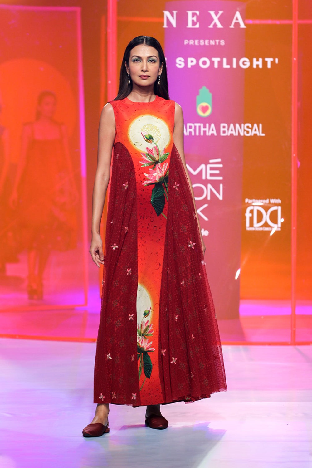 Cherry Red Embellished Long Dress-Siddhartha Bansal