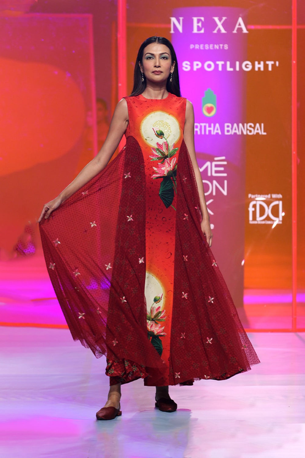 Cherry Red Embellished Long Dress-Siddhartha Bansal