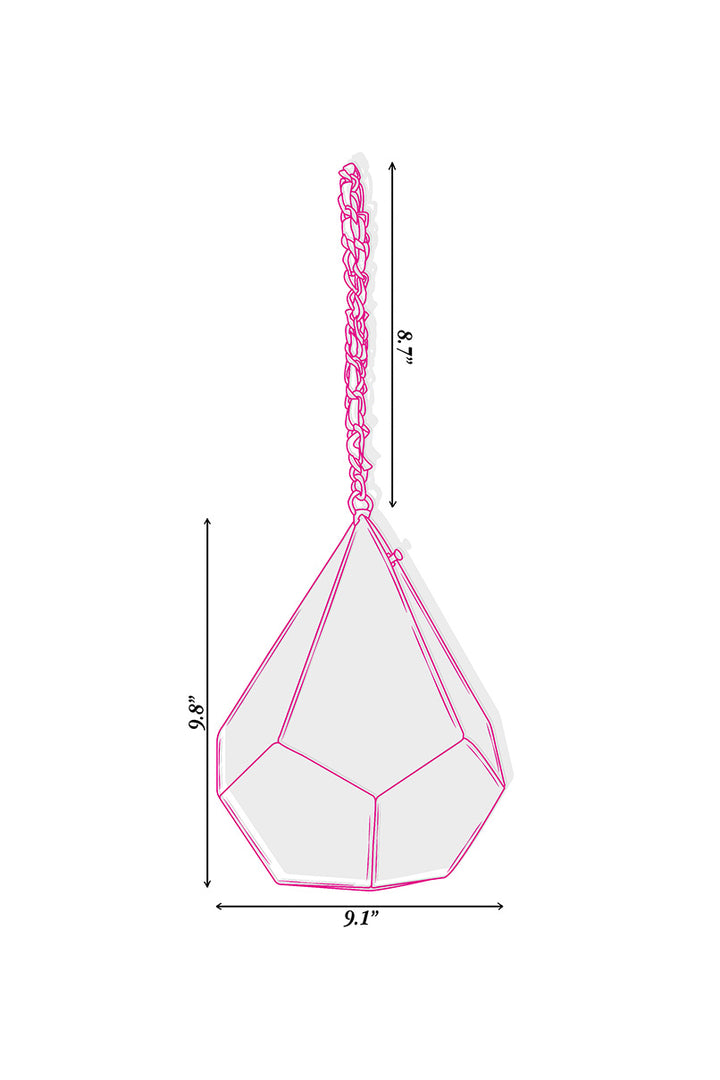 Pink Orange Paisley Dodecahedron Shape Potli Bag With Chain Strap-Bags-Siddhartha Bansal