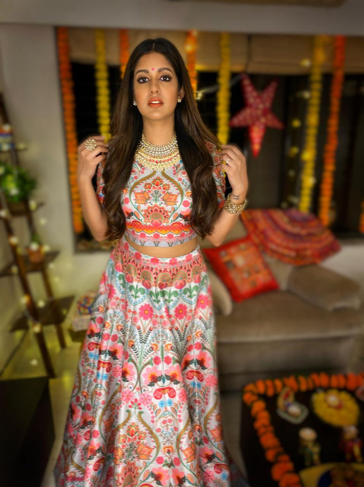 Grey Paiselyc Rop Top And Skirt-Lehenga-Siddhartha Bansal