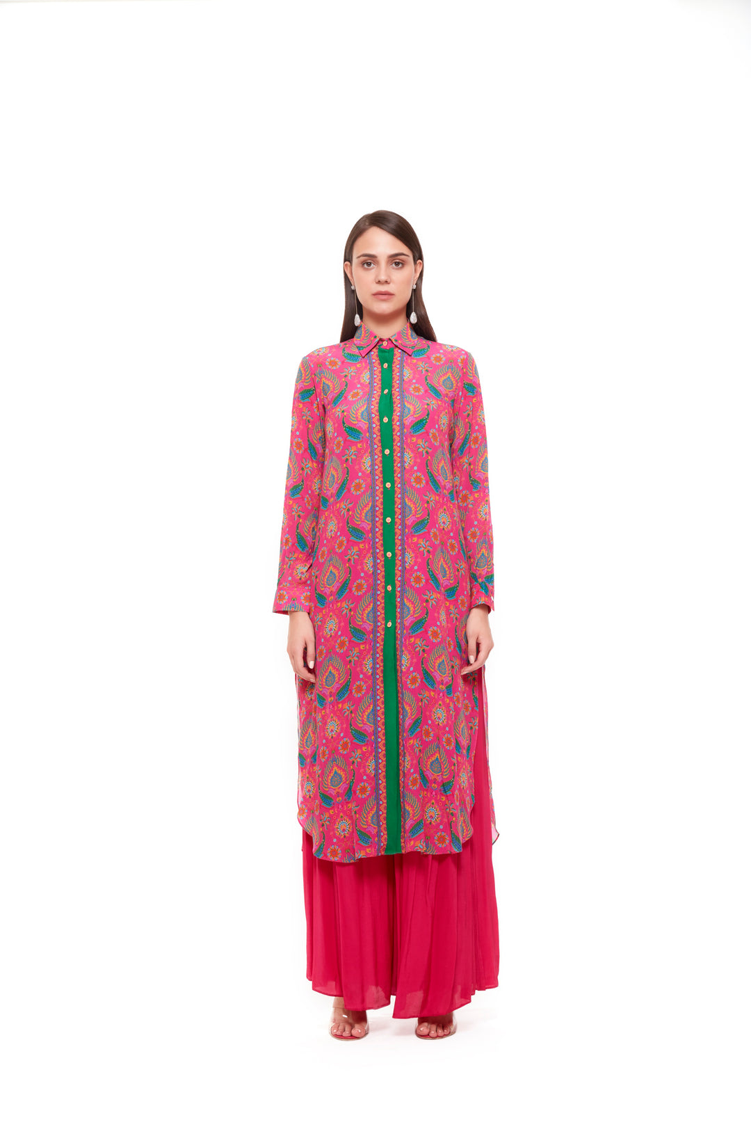 Pink Blue Paisley Shirt Dress-Siddhartha Bansal