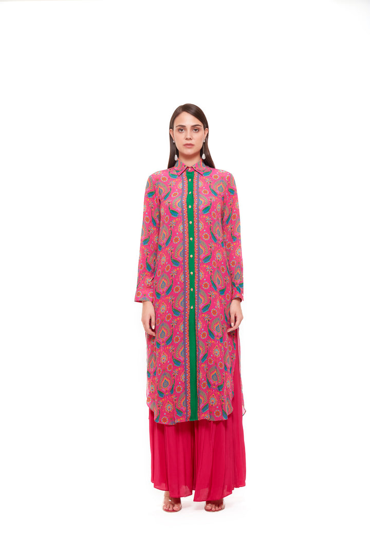 Pink Blue Paisley Shirt Dress-Siddhartha Bansal