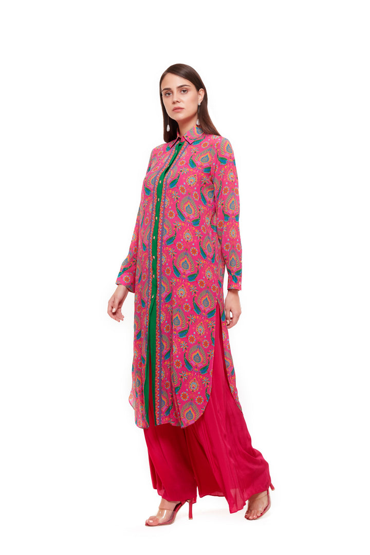 Pink Blue Paisley Shirt Dress-Siddhartha Bansal