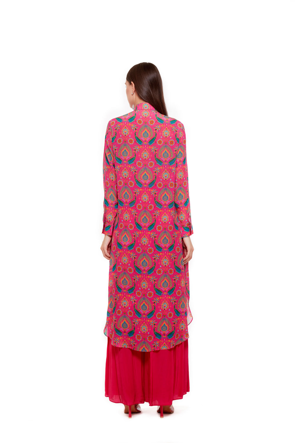 Pink Blue Paisley Shirt Dress-Siddhartha Bansal