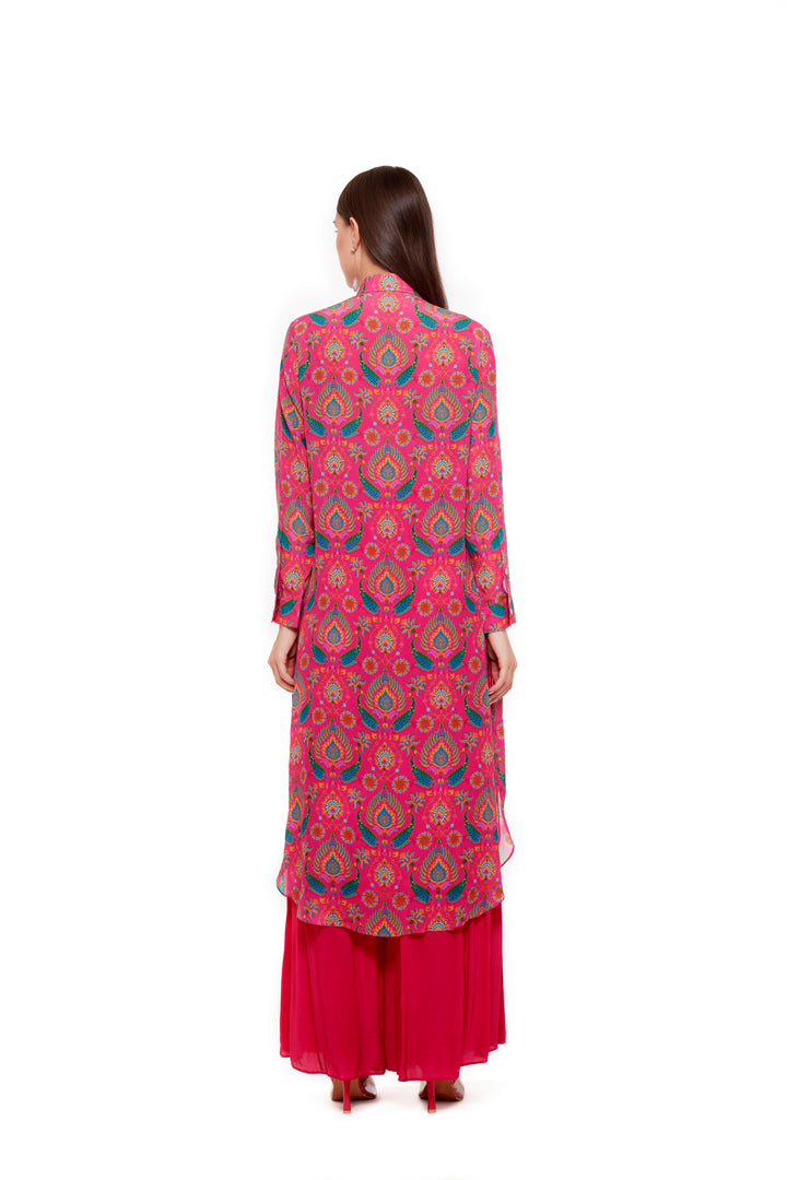 Pink Blue Paisley Shirt Dress-Siddhartha Bansal
