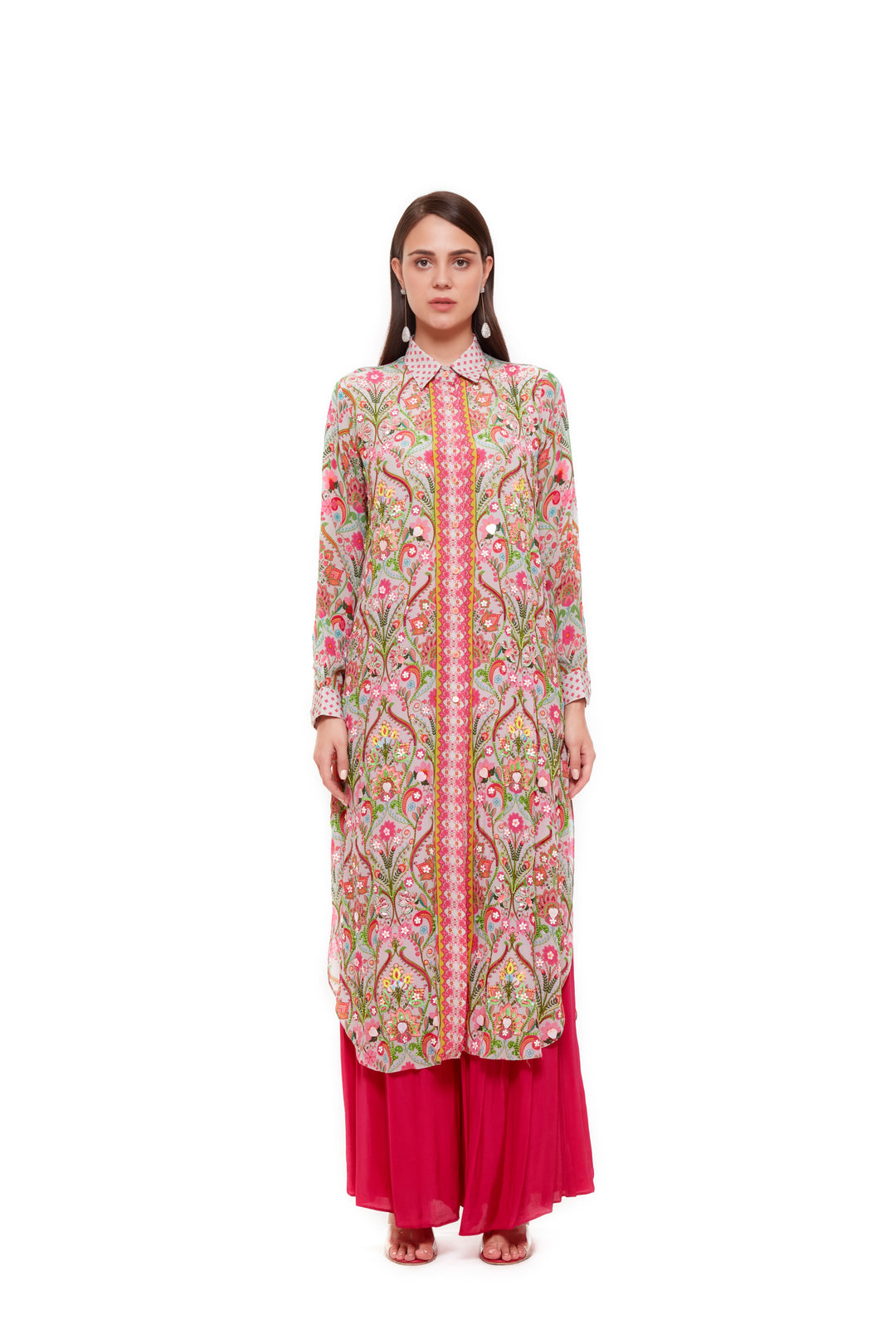 Embellished Grey Paisley Shirt Dress-Siddhartha Bansal
