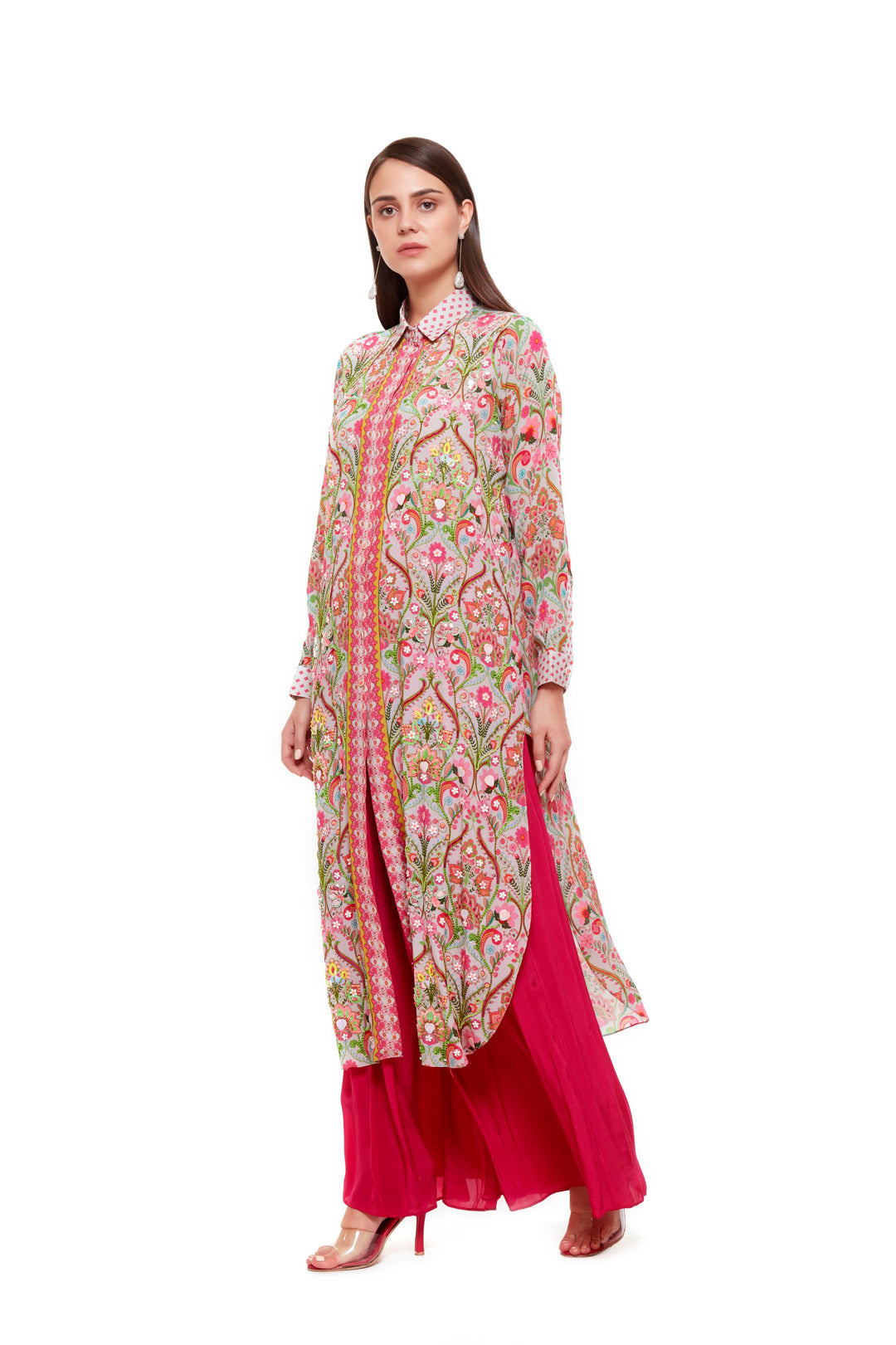 Embellished Grey Paisley Shirt Dress-Siddhartha Bansal