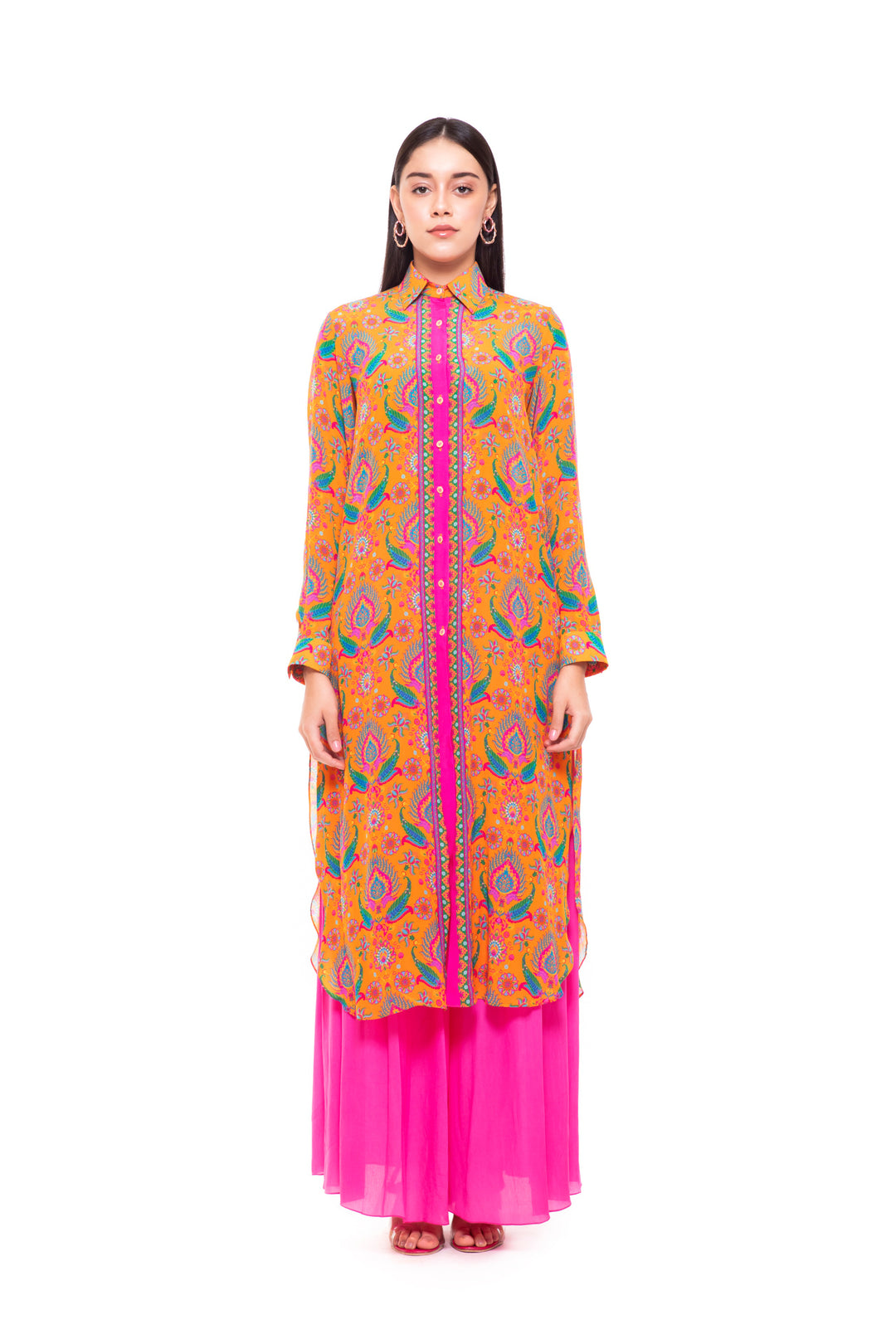 Yellow Pink Paisley Shirt Dress-Tunics-Siddhartha Bansal