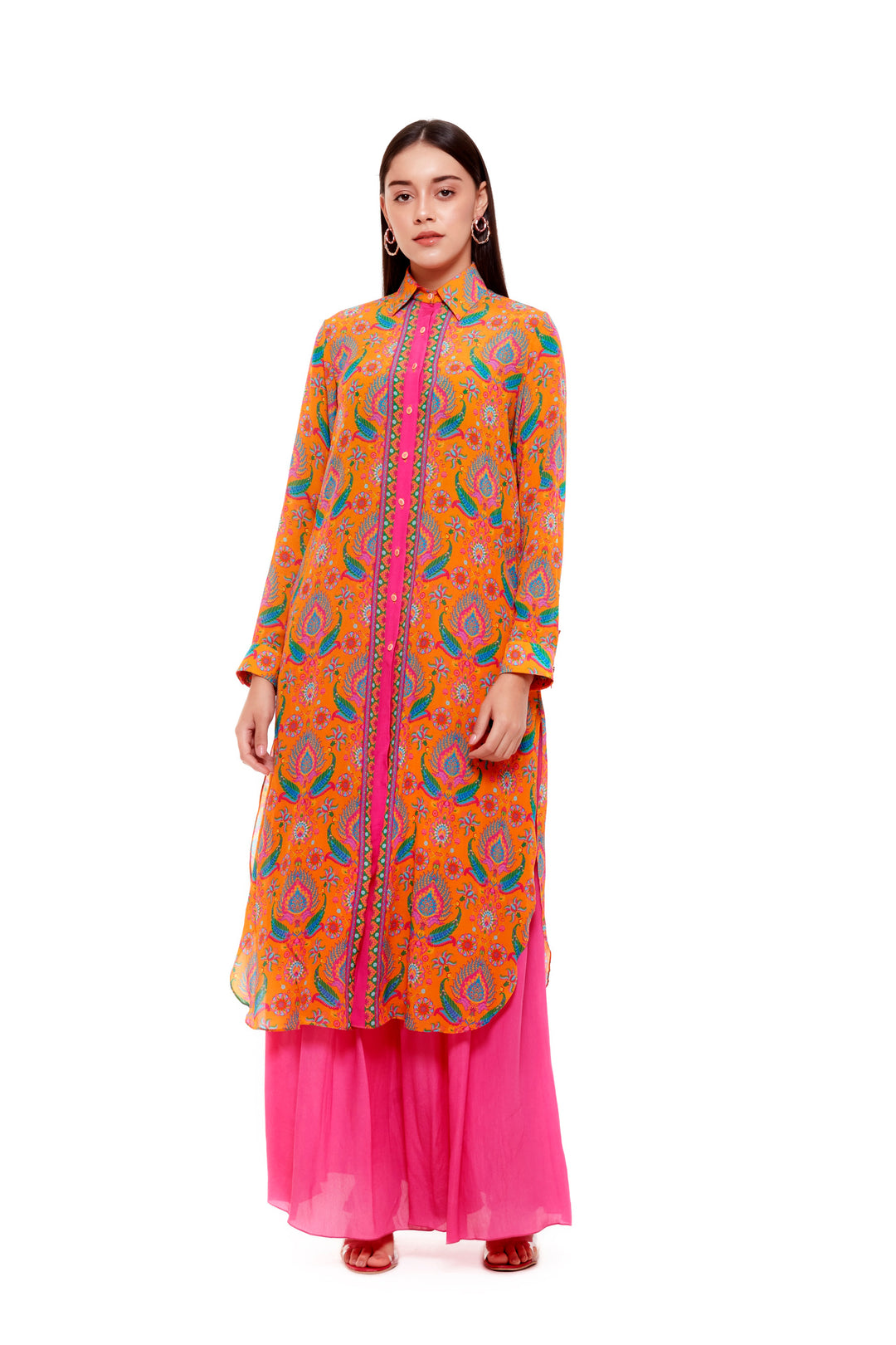 Yellow Pink Paisley Shirt Dress-Tunics-Siddhartha Bansal