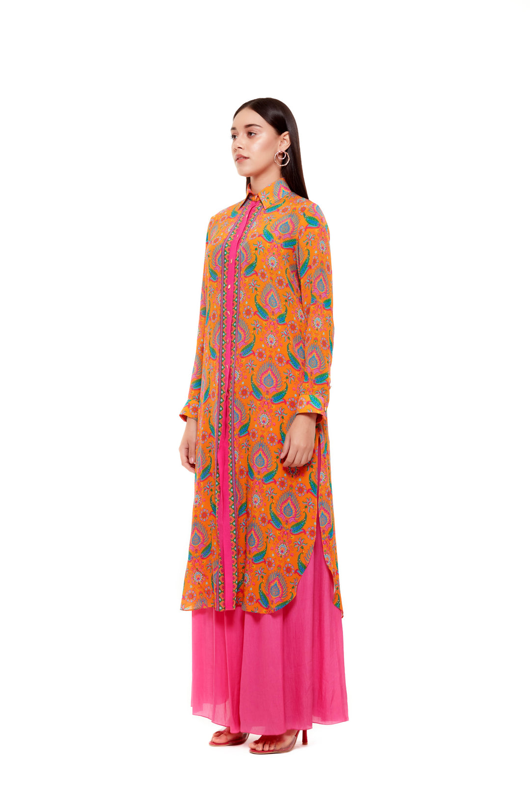 Yellow Pink Paisley Shirt Dress-Tunics-Siddhartha Bansal