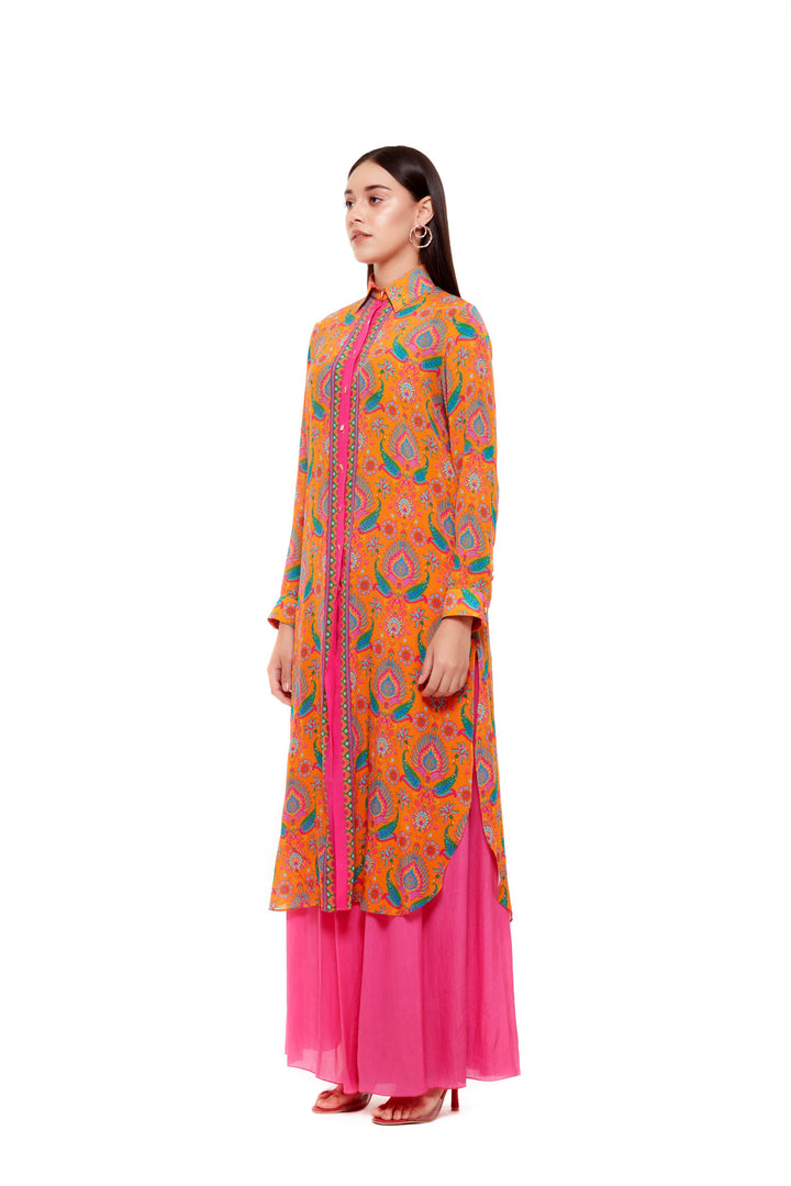Yellow Pink Paisley Shirt Dress-Tunics-Siddhartha Bansal