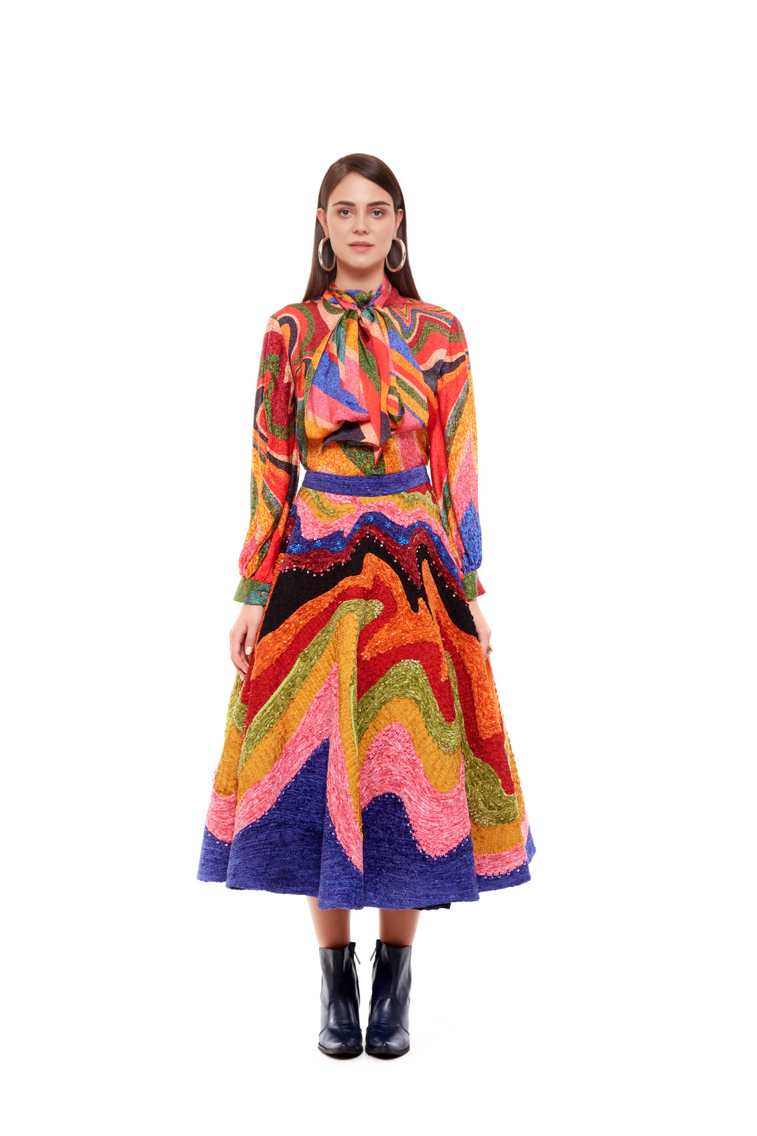 Swara Bhasker In Multi Color Waves Embellished Skirt-Skirts-Siddhartha Bansal