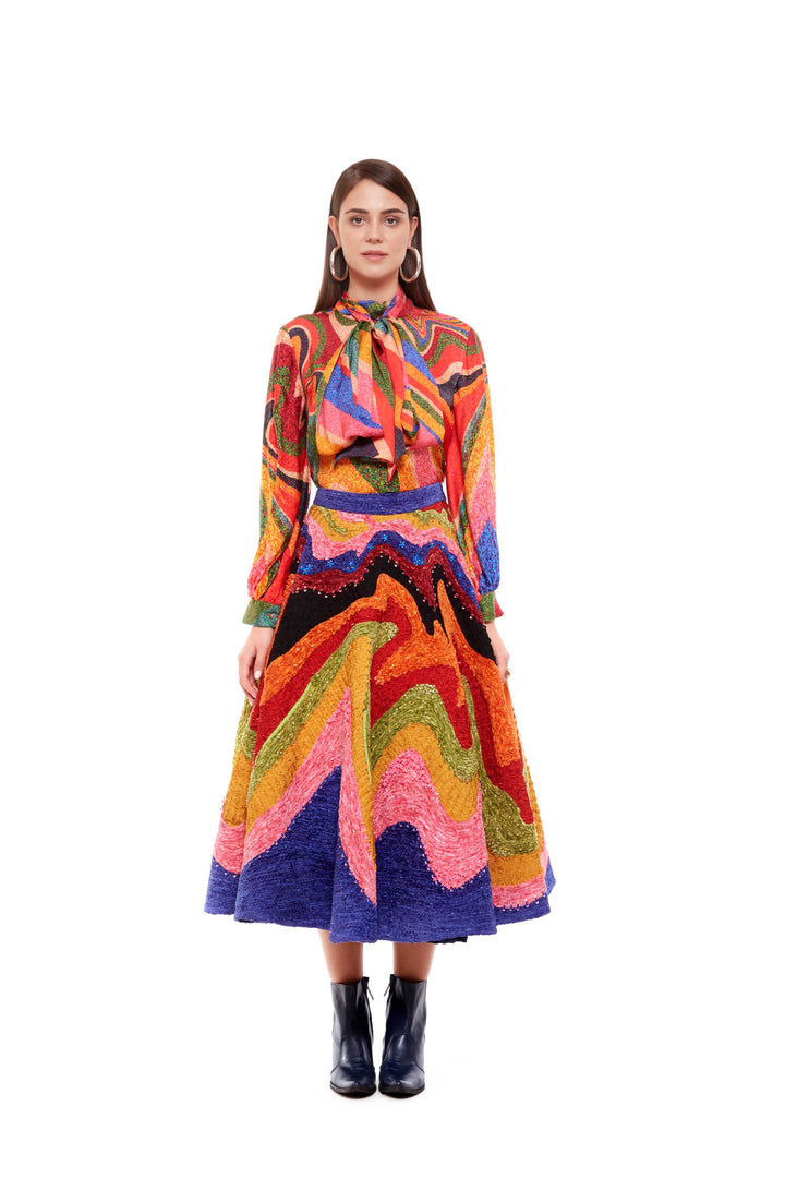 Swara Bhasker In Multi Color Waves Embellished Skirt-Skirts-Siddhartha Bansal