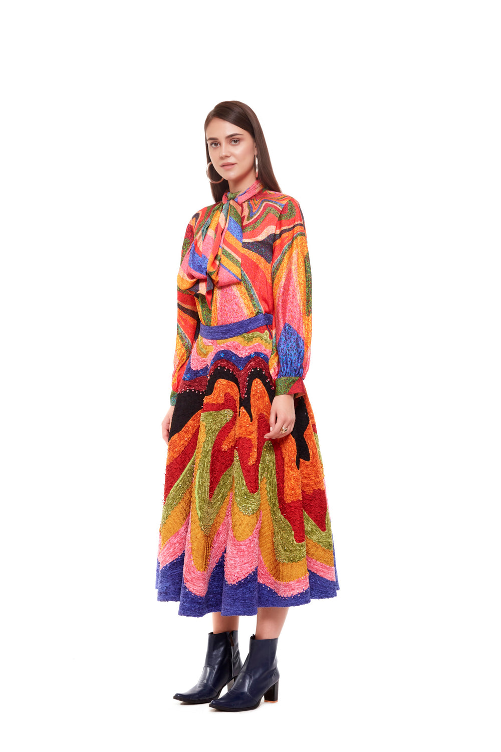 Swara Bhasker In Multi Color Waves Embellished Skirt-Skirts-Siddhartha Bansal
