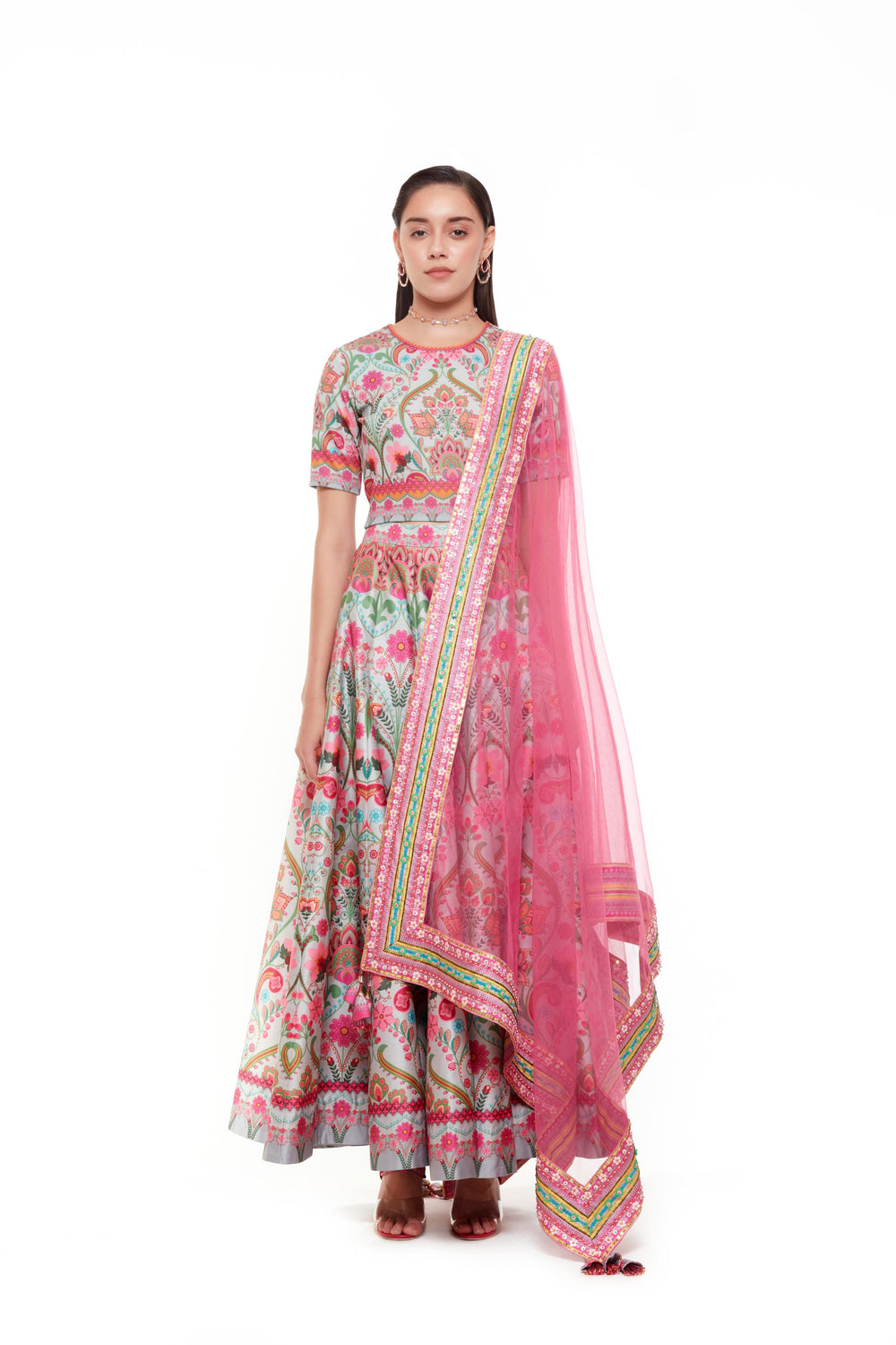 Grey Paiselyc Rop Top And Skirt-Lehenga-Siddhartha Bansal