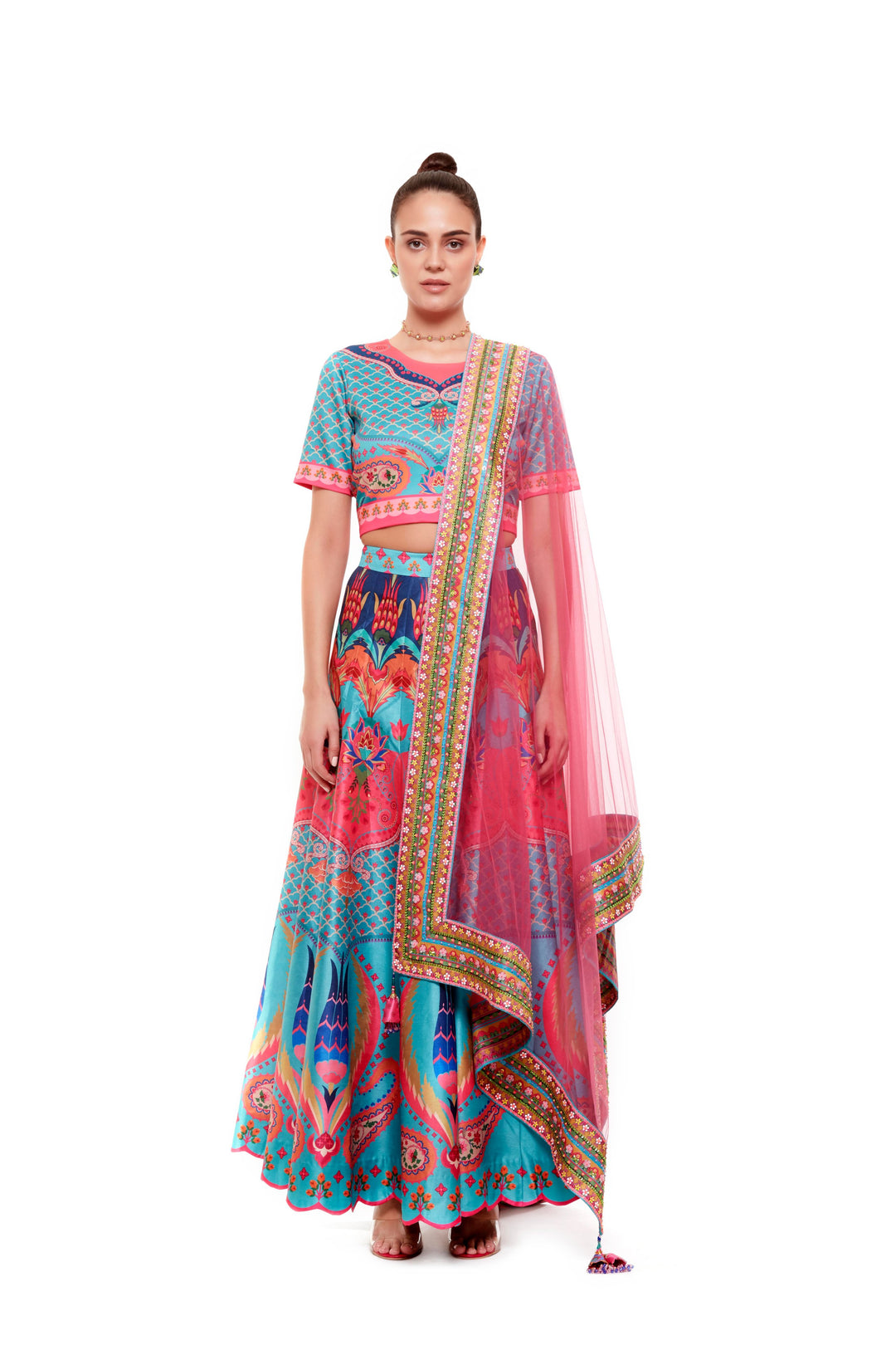 Royal Green Stripe Crop Topand Royal Green Stripe Skirt-Lehenga-Siddhartha Bansal
