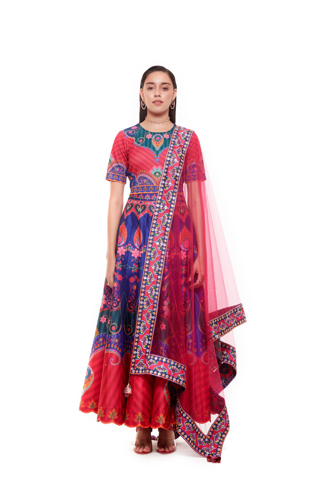 Royal Blue Pink Crop Top, Royal Blue Pink Skirt-Lehenga-Siddhartha Bansal