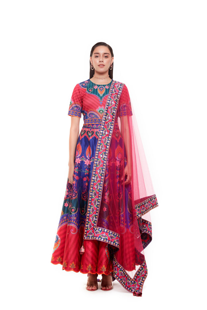 Royal Blue Pink Crop Top, Royal Blue Pink Skirt-Lehenga-Siddhartha Bansal