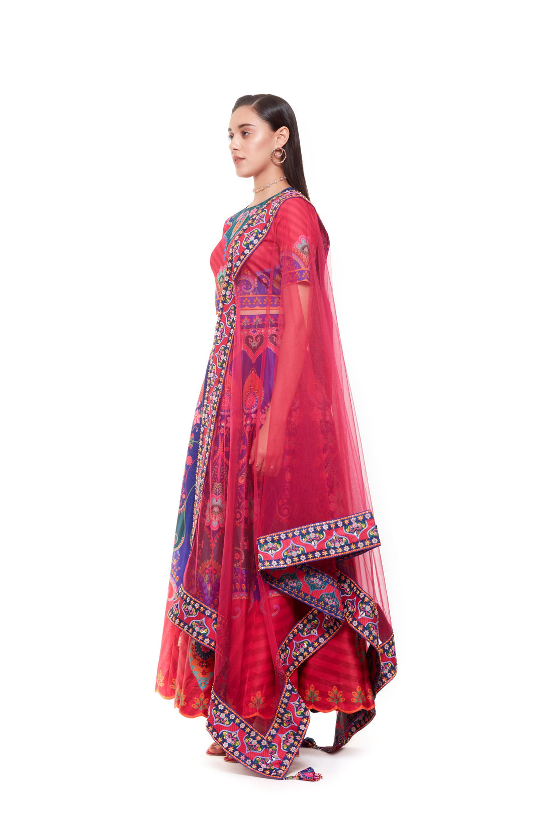 Royal Blue Pink Crop Top, Royal Blue Pink Skirt-Lehenga-Siddhartha Bansal