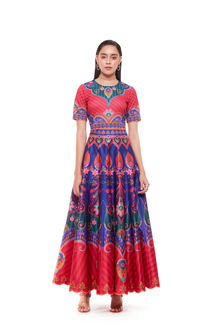 Royal Blue Pink Crop Top, Royal Blue Pink Skirt-Lehenga-Siddhartha Bansal