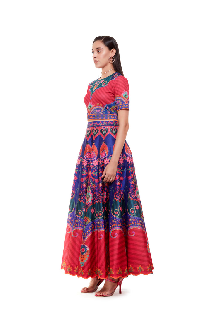 Royal Blue Pink Crop Top, Royal Blue Pink Skirt-Lehenga-Siddhartha Bansal