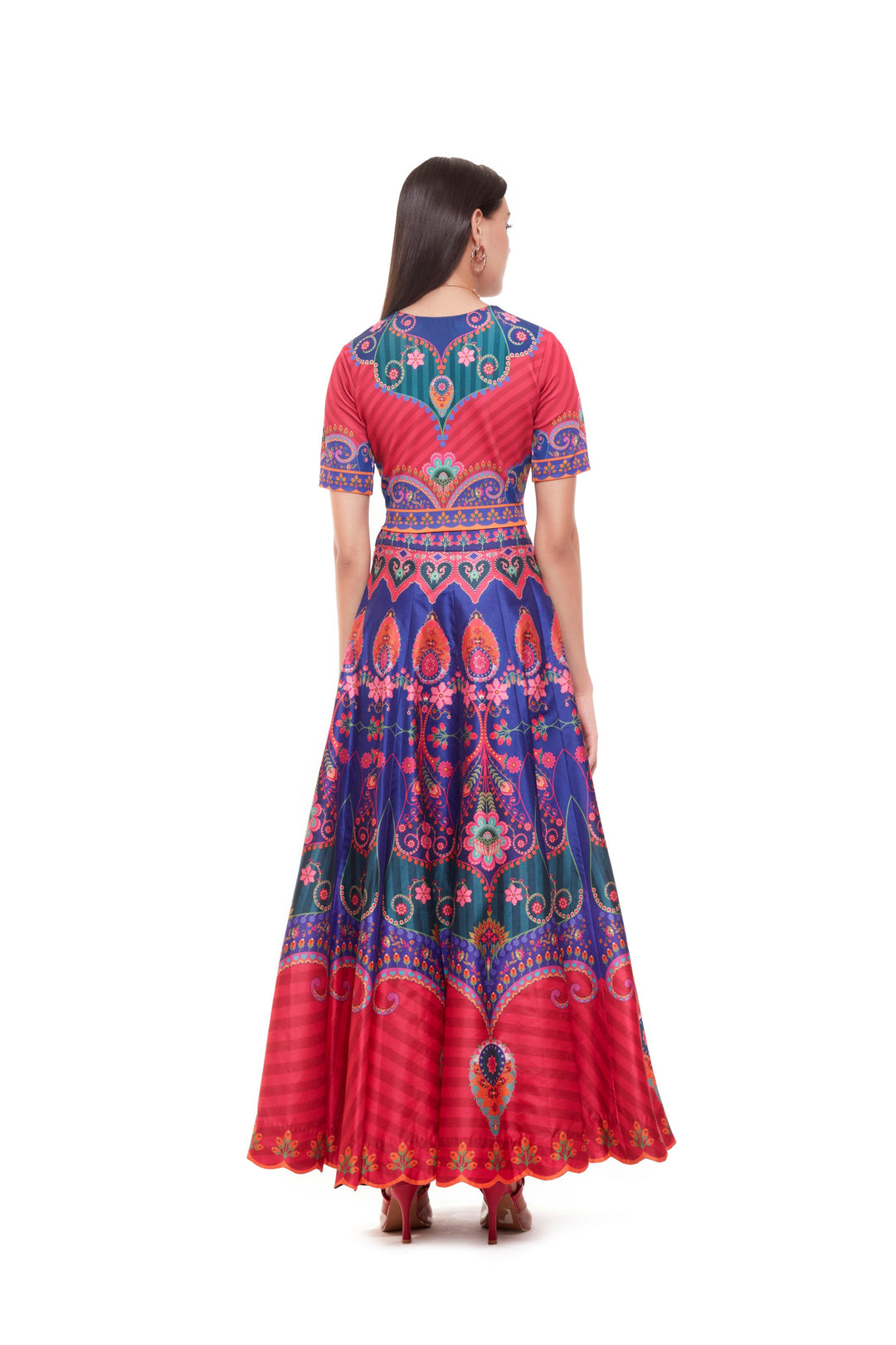 Royal Blue Pink Crop Top, Royal Blue Pink Skirt-Lehenga-Siddhartha Bansal
