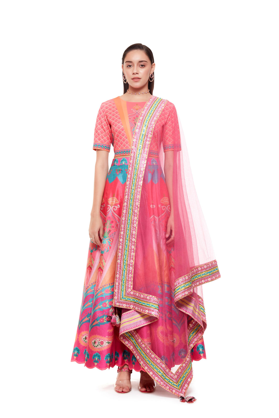 Royal Pink Stripe Crop Top Royal Pink Stripe Skirt-Lehenga-Siddhartha Bansal