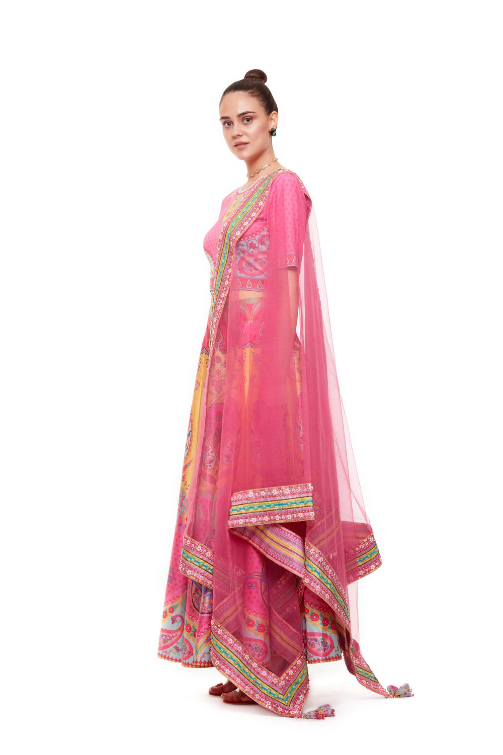 Pink Yellow Crop Top , Pink Yellow Skirt-Lehenga-Siddhartha Bansal