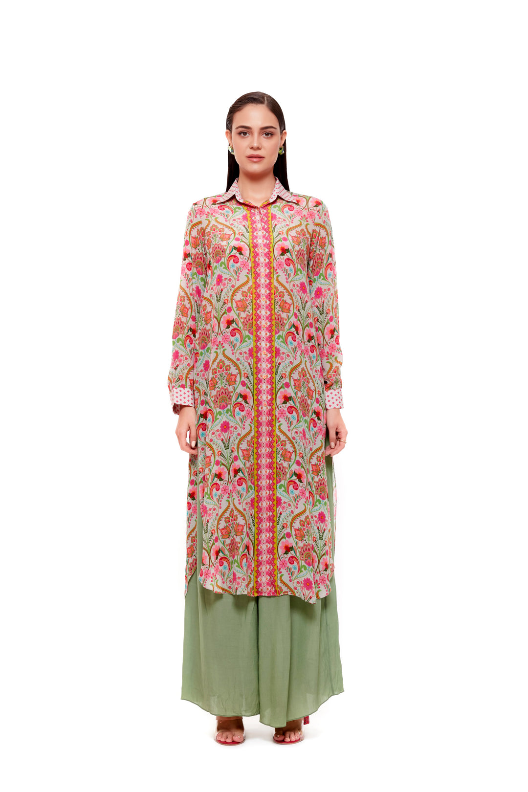 Green Paisely Shirt Dress-Siddhartha Bansal
