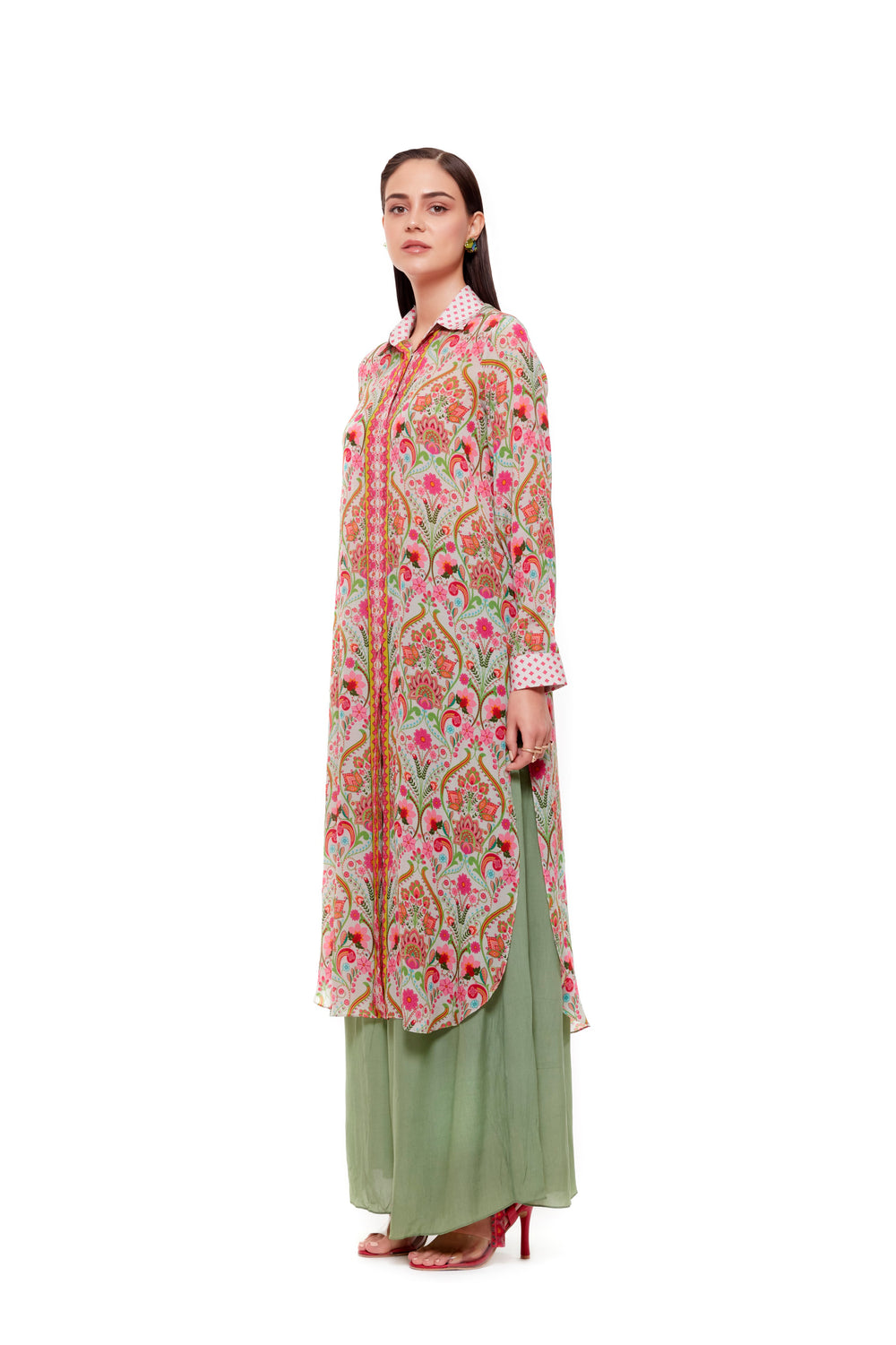 Green Paisely Shirt Dress-Siddhartha Bansal