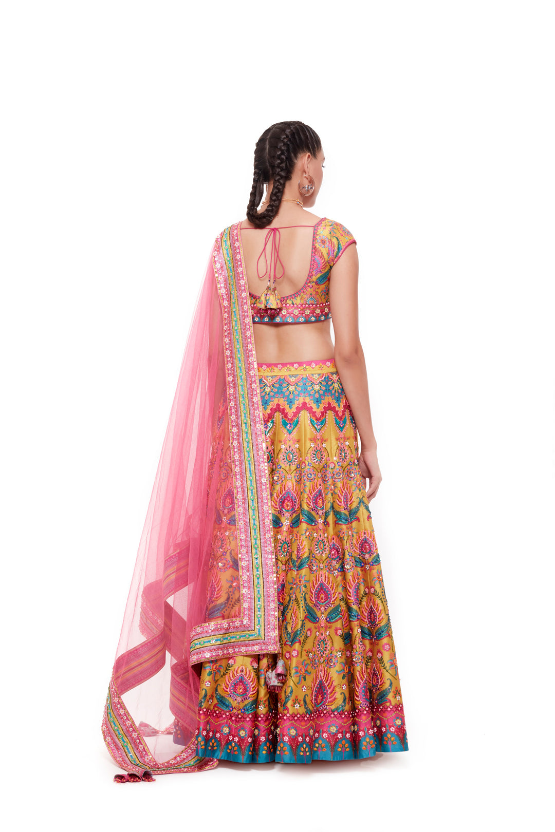 Yellow Emb. Multi Color Blouse , Yellow Emb. Multi Color Skirt And Light Grey Chintz Emb. Border Dupatta-Siddhartha Bansal