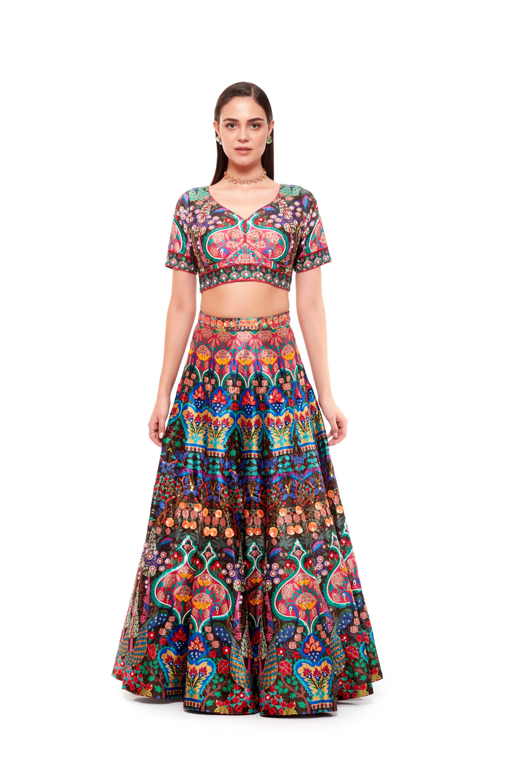 "Bagh Heavy Long Skirt , Brown And Pink Dupatta With Brown Bagh Emb. Borderbagh Blouse"-Siddhartha Bansal