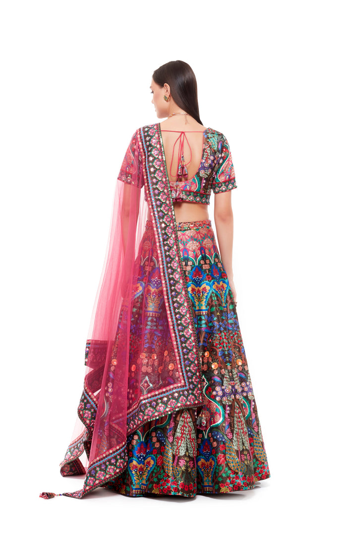 "Bagh Heavy Long Skirt , Brown And Pink Dupatta With Brown Bagh Emb. Borderbagh Blouse"-Siddhartha Bansal