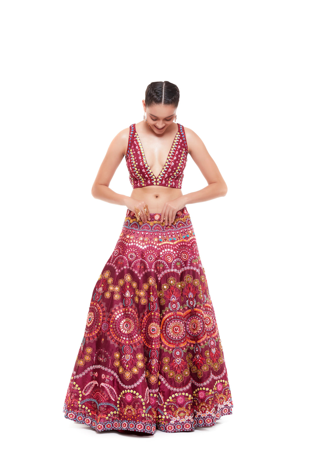 Sandeepa Dhar In Magenta Emb.Blouse And Magenta Emb.Skirt-Siddhartha Bansal