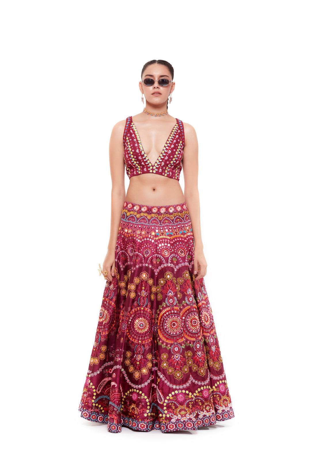 Sandeepa Dhar In Magenta Emb.Blouse And Magenta Emb.Skirt-Siddhartha Bansal