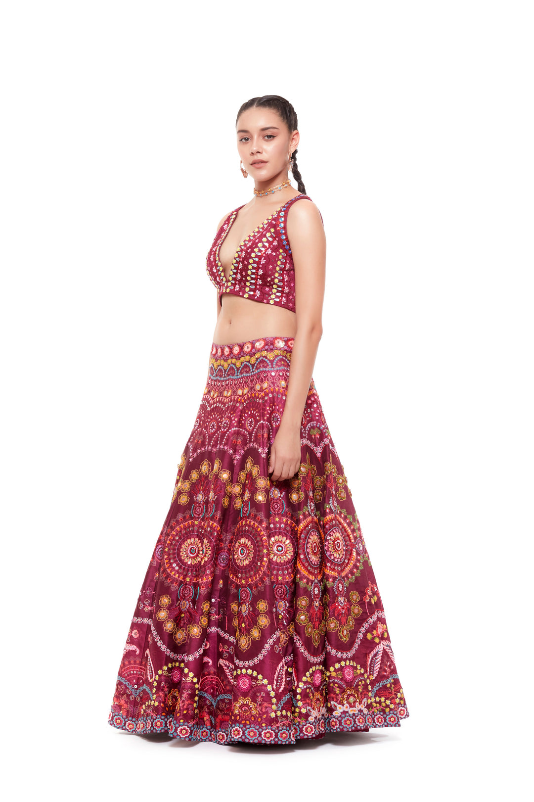 Sandeepa Dhar In Magenta Emb.Blouse And Magenta Emb.Skirt-Siddhartha Bansal