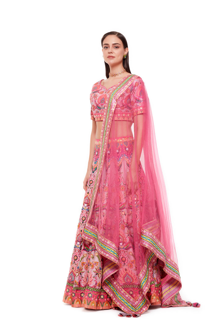 SB Signature Embroidered Baby Pink Paisley Blouse and Lehenga with pink embroidered Border Dupatta-Siddhartha Bansal