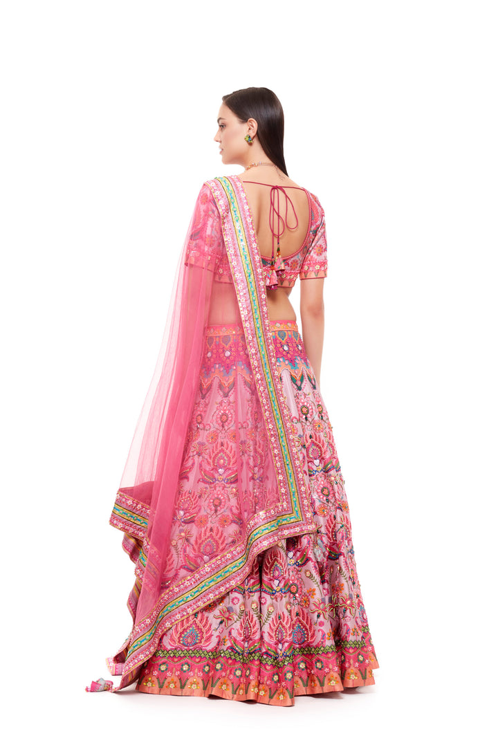 SB Signature Embroidered Baby Pink Paisley Blouse and Lehenga with pink embroidered Border Dupatta-Siddhartha Bansal