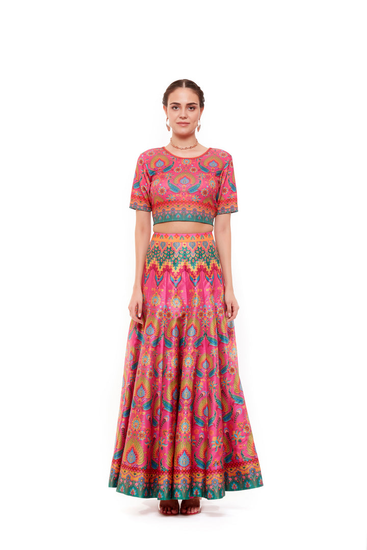 Pink Multi Color Crop Top-Blouse-Siddhartha Bansal