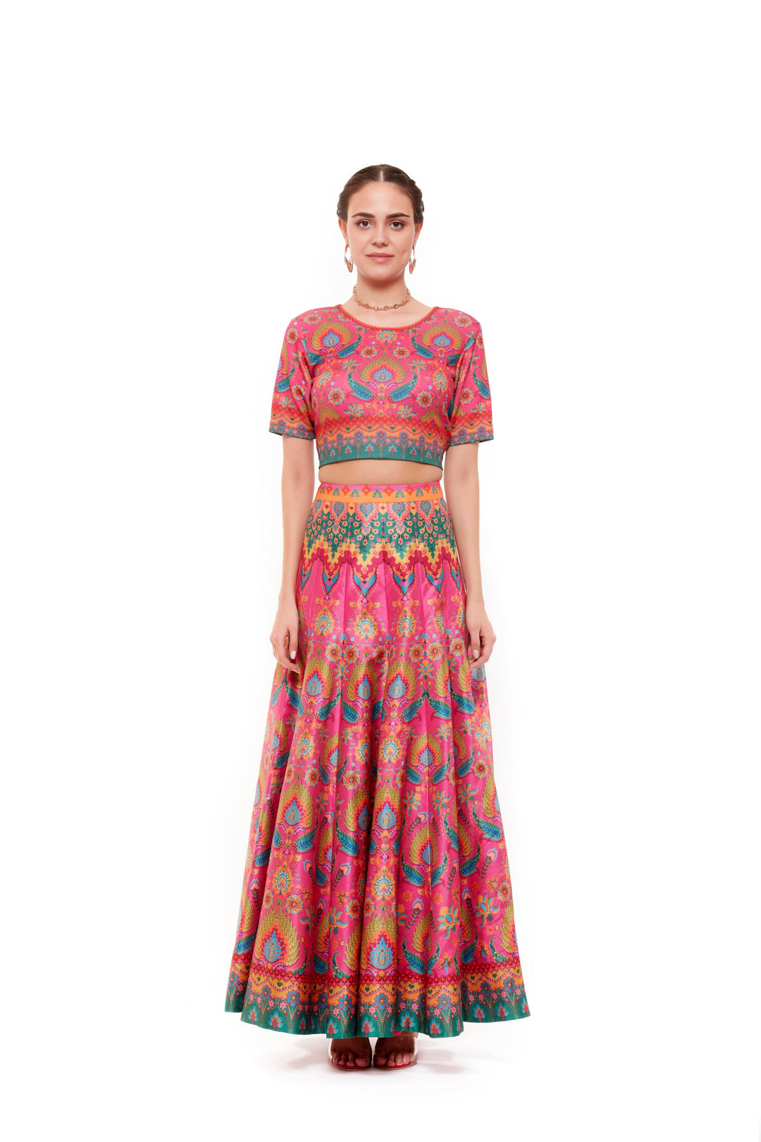 Pink Multi Color Crop Top And Skirt-Lehenga-Siddhartha Bansal