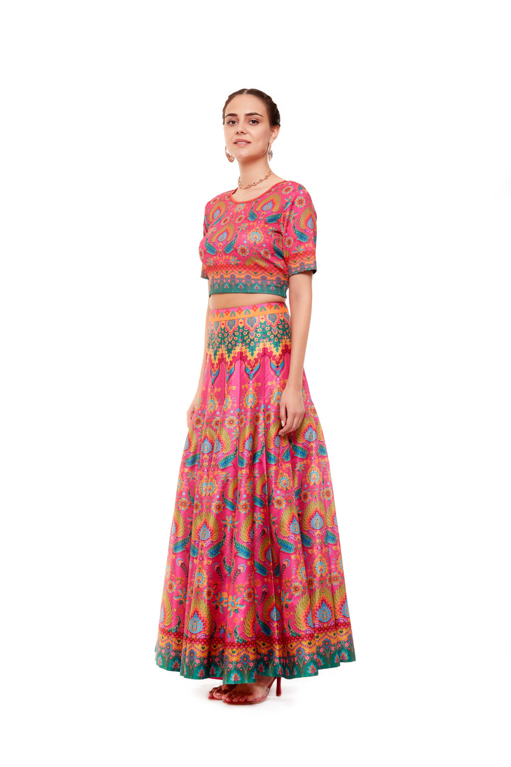 Pink Multi Color Crop Top-Blouse-Siddhartha Bansal