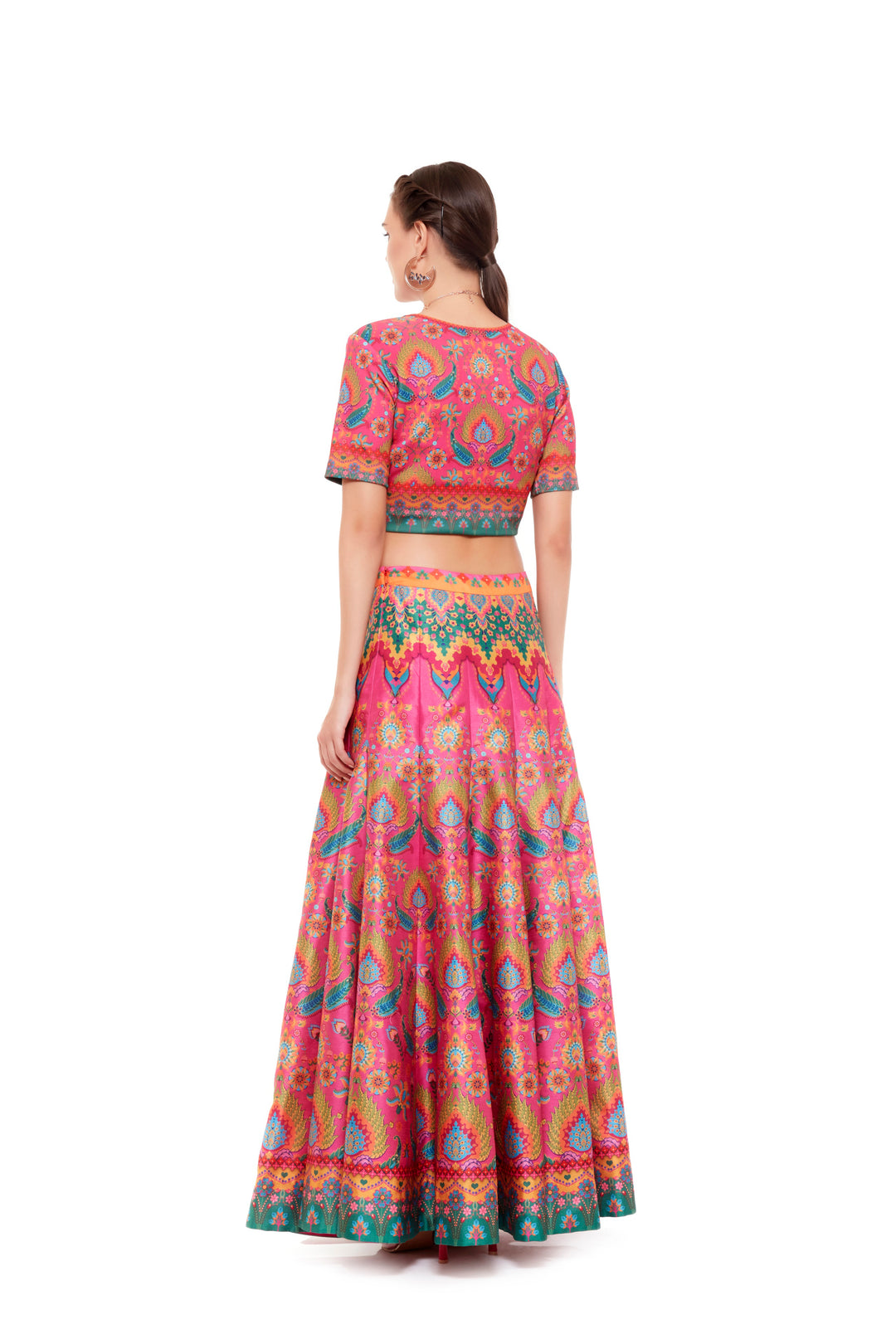 Pink Multi Color Crop Top-Blouse-Siddhartha Bansal