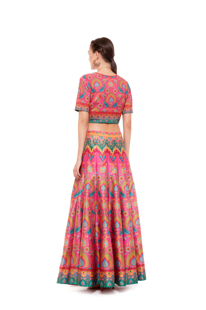 Pink Multi Color Crop Top-Blouse-Siddhartha Bansal