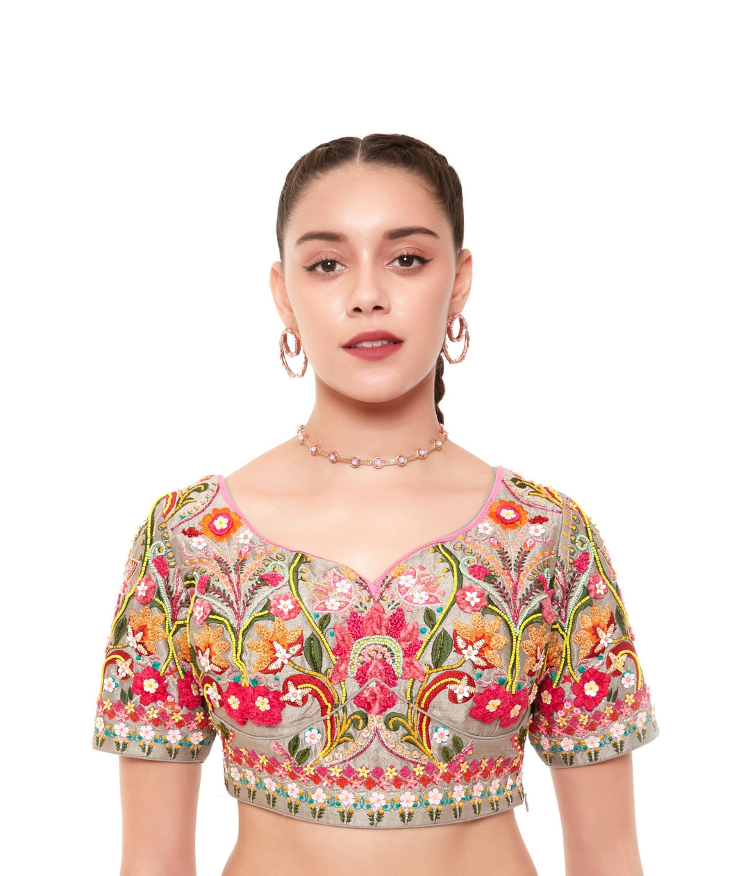 Grey Multi Color Embellished Blouse-Blouse-Siddhartha Bansal