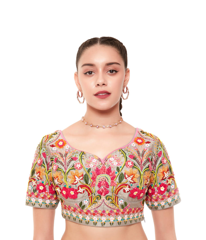 Grey Multi Color Embellished Blouse-Blouse-Siddhartha Bansal