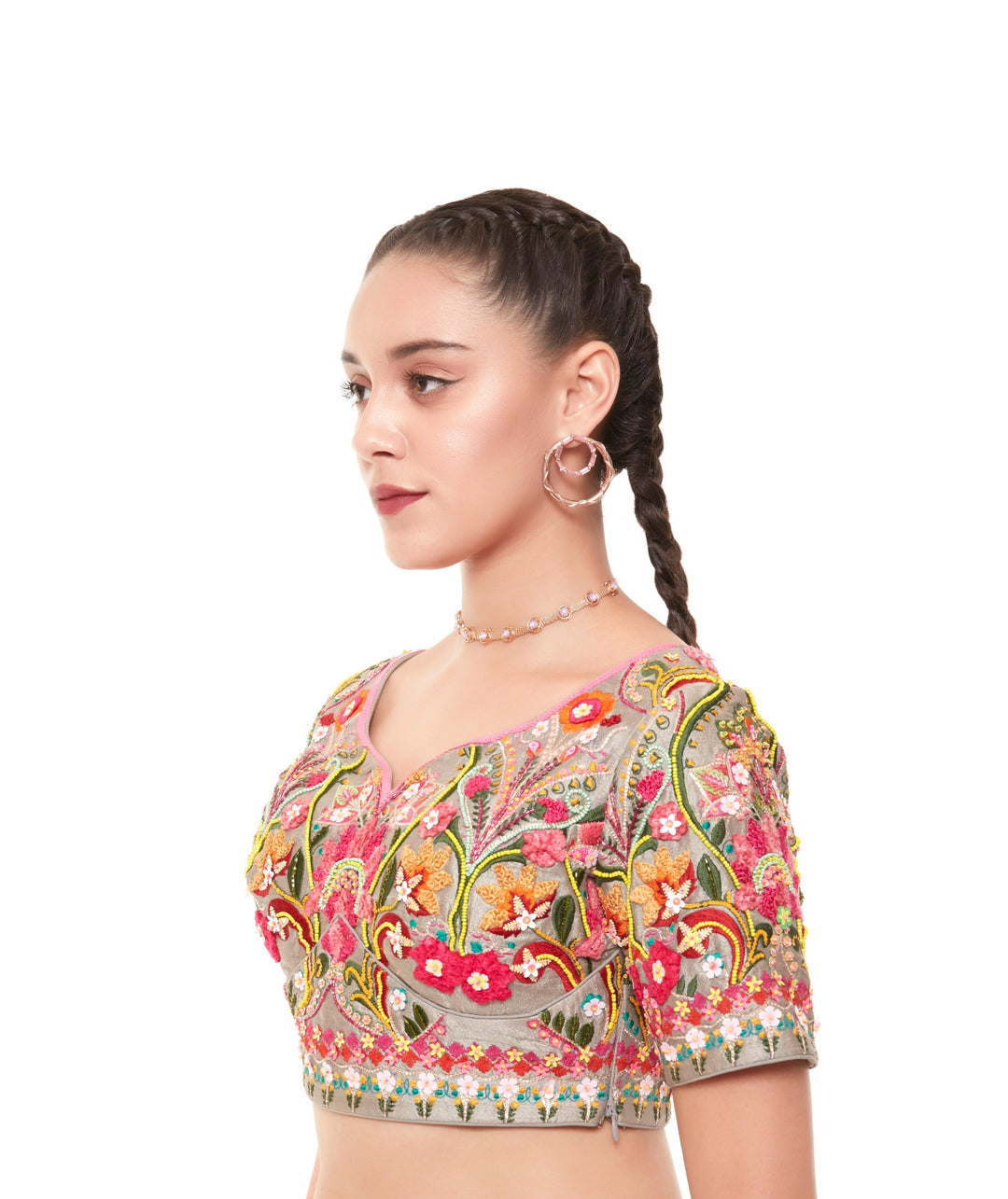 Grey Multi Color Embellished Blouse-Blouse-Siddhartha Bansal