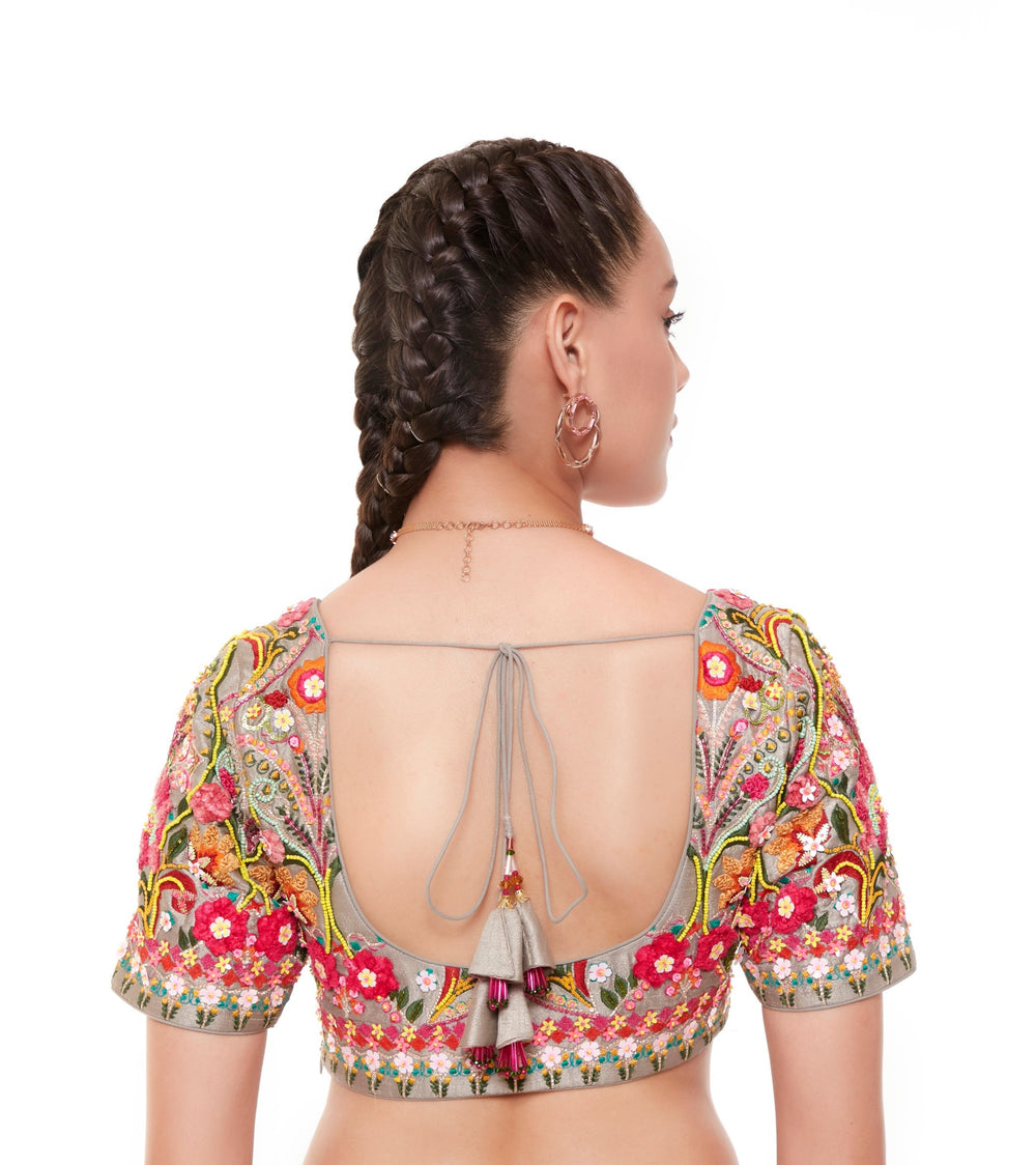Grey Multi Color Embellished Blouse-Blouse-Siddhartha Bansal