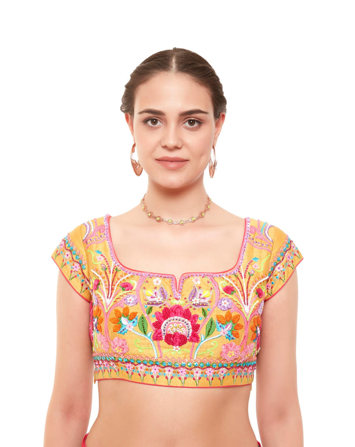 Yellow Multi Color Embellished Blouse-Blouse-Siddhartha Bansal