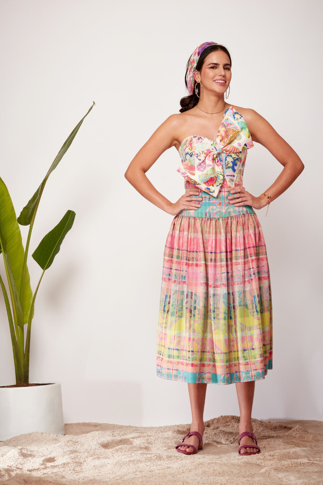 Check Paisley Ombre Gathered Skirt-Siddhartha Bansal